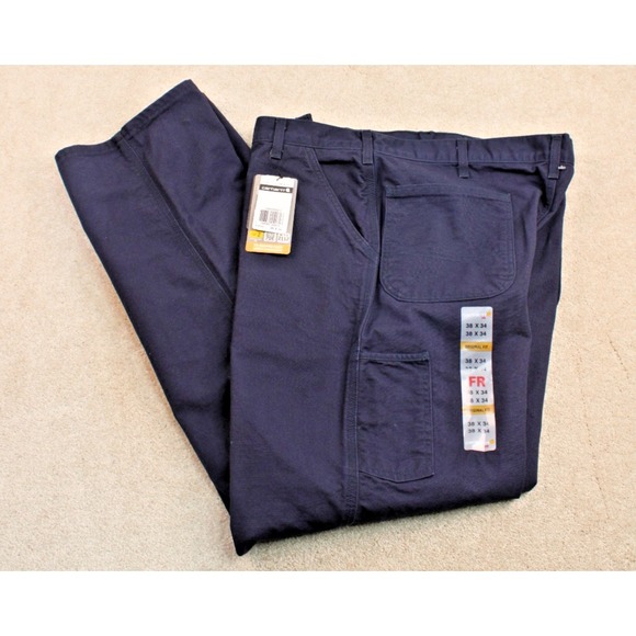 Carhart 100791 Men's Navy FR Canvas‎ Pants NFPA 2112 Men's 38 Inseam 34